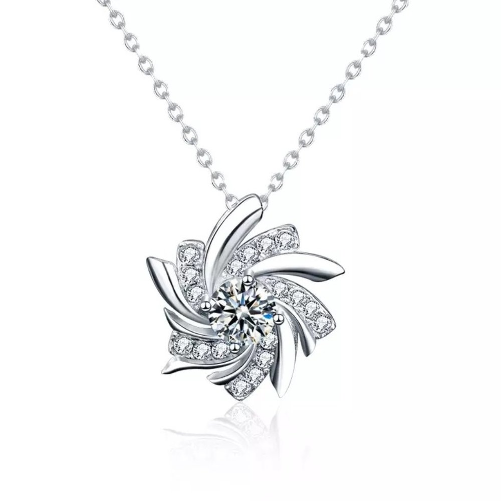 Certified 1/2ct. t.w. Diamond Windmill Necklace 18k White Gold over Italy Silver - Picture 1 of 16
